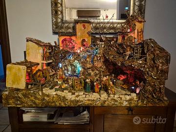 presepio con illuminazione e statuine