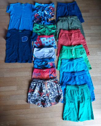 7 Calzoncini corti + 2 t-shirt + 8 costumi T. 7-10