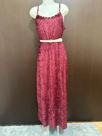Vestito lungo donna bordeaux Tg L Velluto
