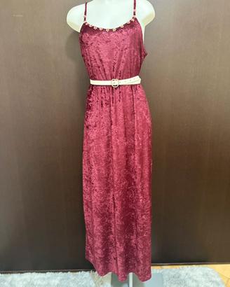 Vestito lungo donna bordeaux Tg L Velluto