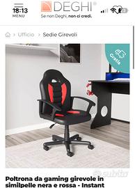 Sedia gaming rossa e nera denghi