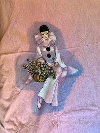 Coperta vintage anni 80 rosa con pierrot