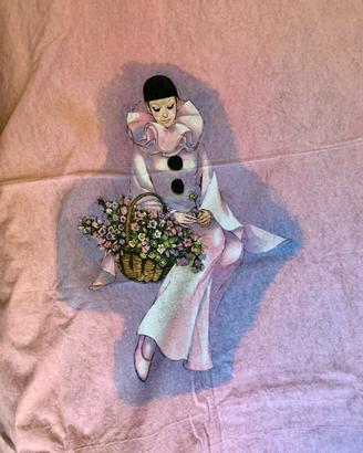 Coperta vintage anni 80 rosa con pierrot