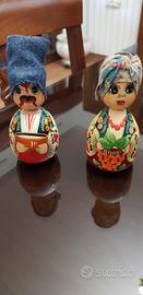 Coppia statuine ucraine in legno dipinto