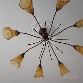 Lampadario in ottone e vetro 