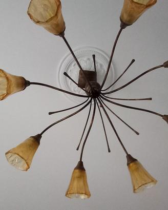 Lampadario in ottone e vetro 