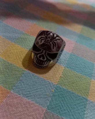 Anello teschio e ragno con ragnatele acciaio usato