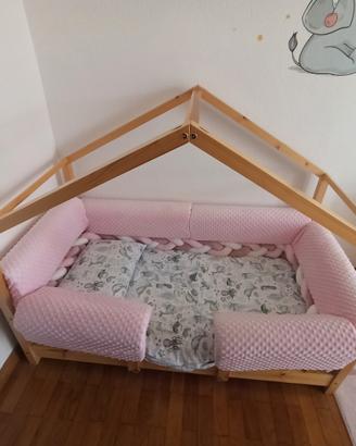 Letto montessoriano 140x70 con  effetto casetta