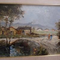 Dipinto ad olio paesaggio rurale Firmato cm 55x46
