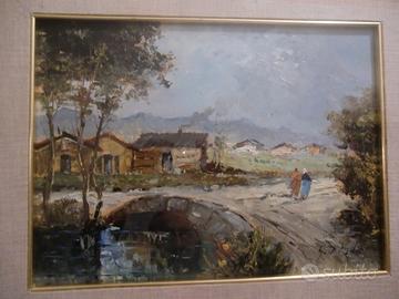 Dipinto ad olio paesaggio rurale Firmato cm 55x46
