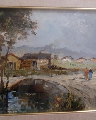 Dipinto ad olio paesaggio rurale Firmato cm 55x46