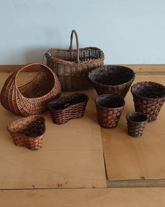 set cestini in vimini vintage 