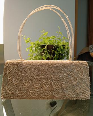 Borsa gioiello artigianale vintage colore crema 