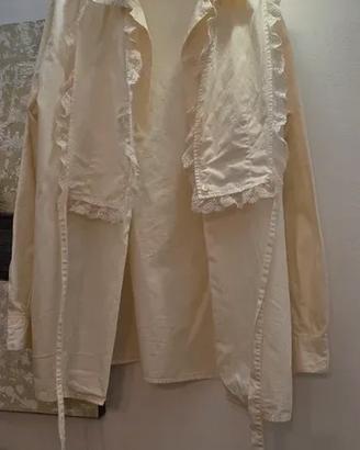 Camicia / Blusa Romantica in Cotone Panna con Merl