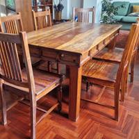 Tavolo da pranzo con 6 sedie e Consolle in Teak