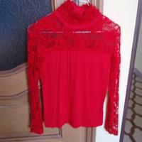 Elegante maglia collo maniche velo, rossa made Ita