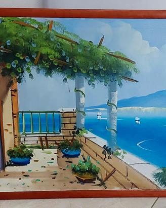 Quadro con terrazza di Napoli dipinto a olio.