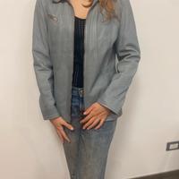 Giacca in vera pelle donna navy