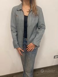 Giacca in vera pelle donna navy