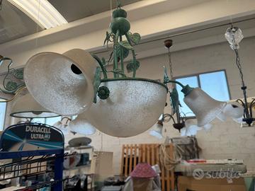 Lampadario in ferro battuto e vetro - elegante