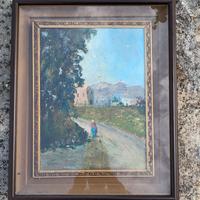 Quadro paesaggio collinare con figura