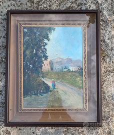 Quadro paesaggio collinare con figura