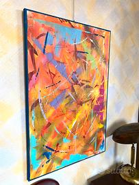 Quadro su tela astratto dipinto colori vivaci