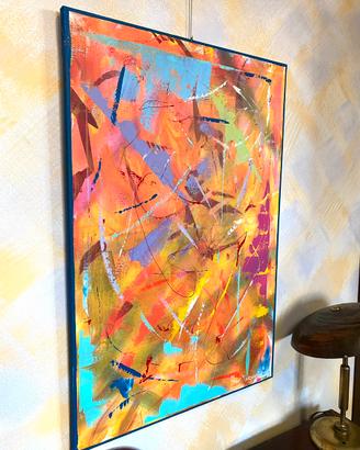 Quadro su tela astratto dipinto colori vivaci