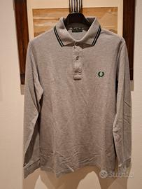 polo cotone grigio manica lunga Fred Perry tg S