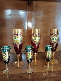 Coppia servizi bicchieri in vetro di Murano 