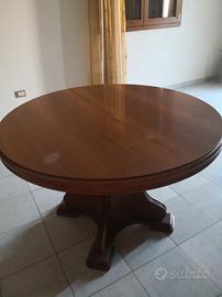 tavolo rotondo in ciliegio, allungabile e 6 sedie 