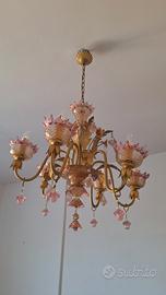 Lampadario vintage vetro di Murano e ottone