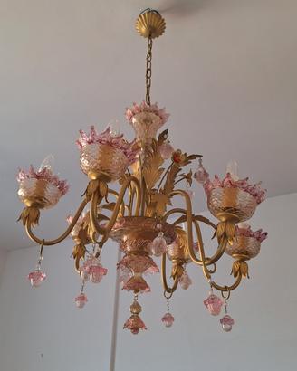Lampadario vintage vetro di Murano e ottone