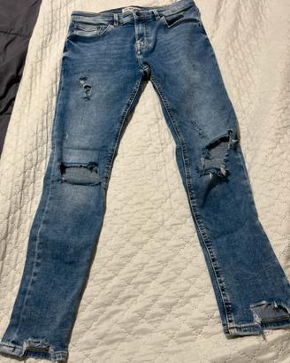 Jeans Pull&Bear Super Skinny Blu Strappat