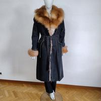 cappotto demin bordo e collo pelliccia di volpe