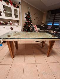 tavolo in cristallo e marmo 