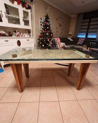 tavolo in cristallo e marmo 