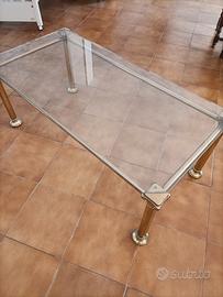 Tavolino di vetro con struttura in ottone