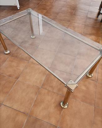 Tavolino di vetro con struttura in ottone