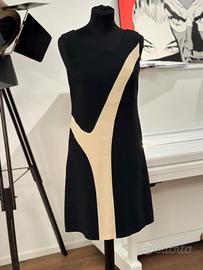 Vestito senza maniche nero e beige