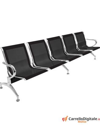 Panca per sala attesa 5 posti in acciaio Nero