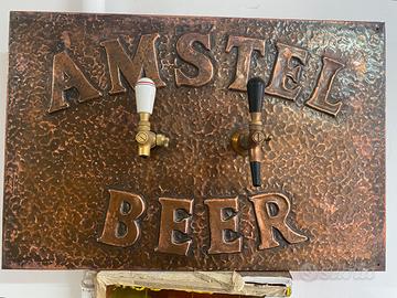 Piastra a muro in Rame Amstel Beer lavorato a mano