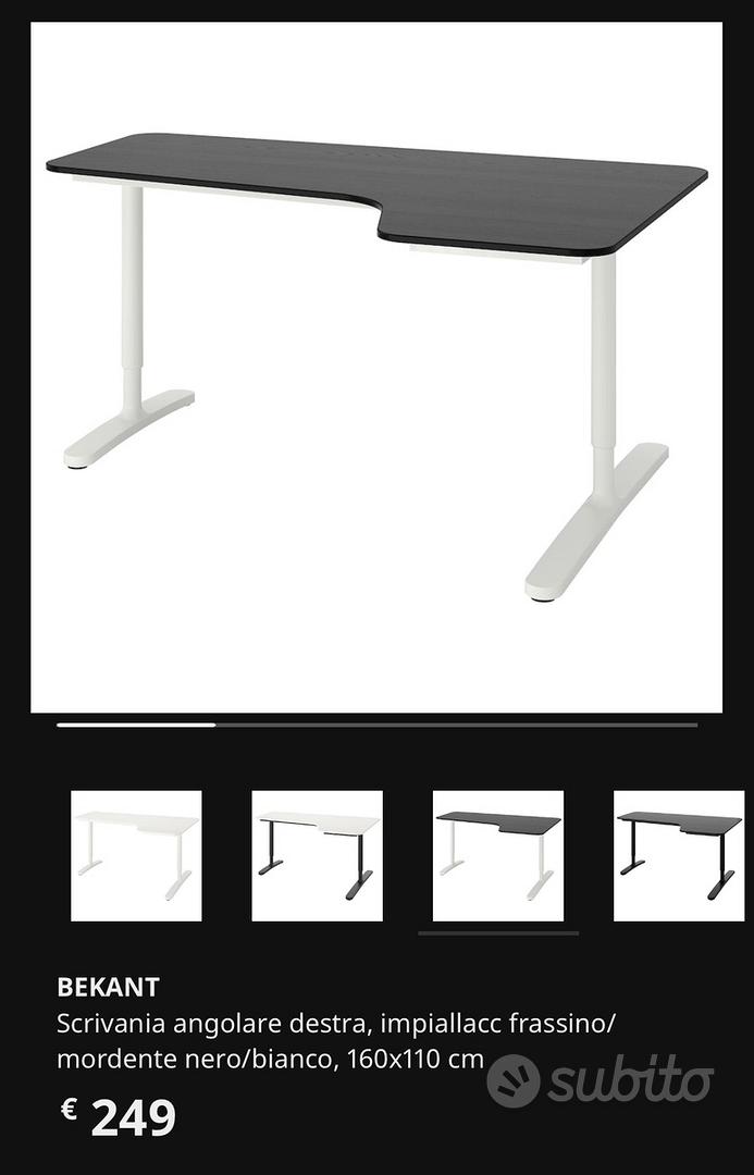 BEKANT scrivania angolare destra, impiallacc frassino/mordente nero/bianco,  160x110 cm - IKEA Italia