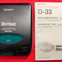 Sony D33 DISCMAN LETTORE CD 1991 CON ACCESSORI 