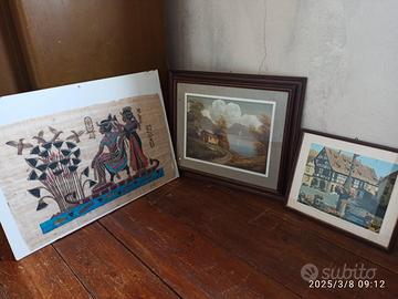 quadro dipinto montagna lago fiori papiro egizi