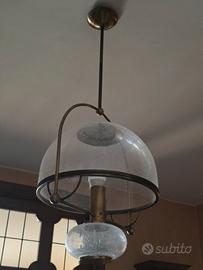 Lampadario vintage anni '70 in ottone e vetro