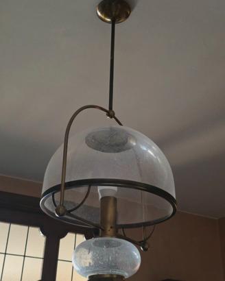 Lampadario vintage anni '70 in ottone e vetro