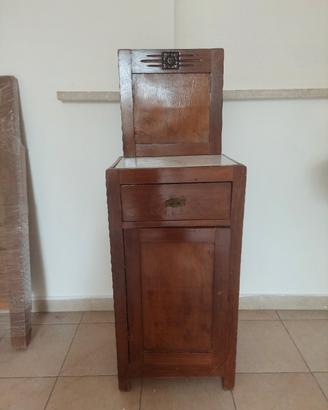 Comodino d'epoca,  in legno color noce, 