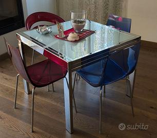 Tavolo allungabile vetro e acciaio inox con 4 sedi