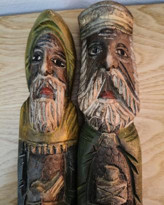 2 statue in legno da parete 35 cm